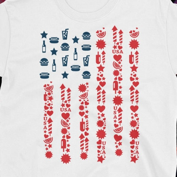 4th of July. American Icons Flag. Short-Sleeve Unisex T-Shirt
