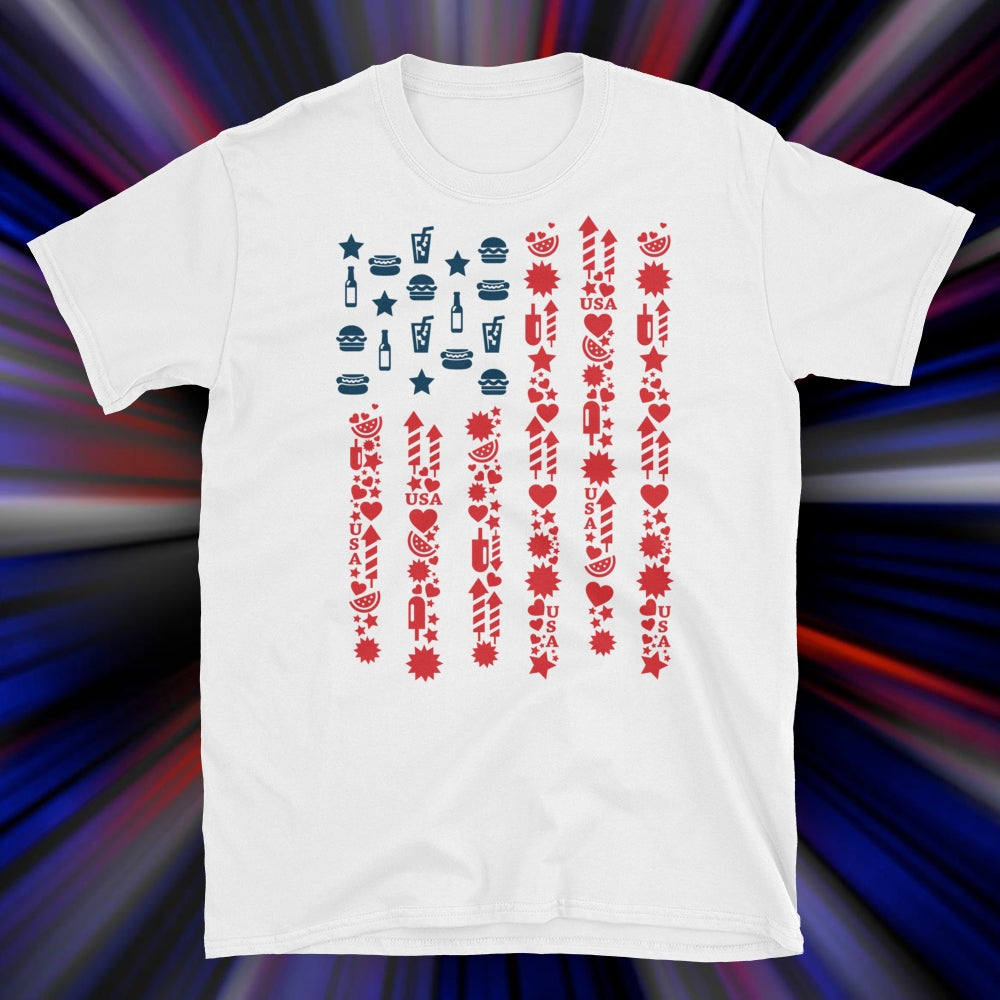 4th of July. American Icons Flag. Short-Sleeve Unisex T-Shirt