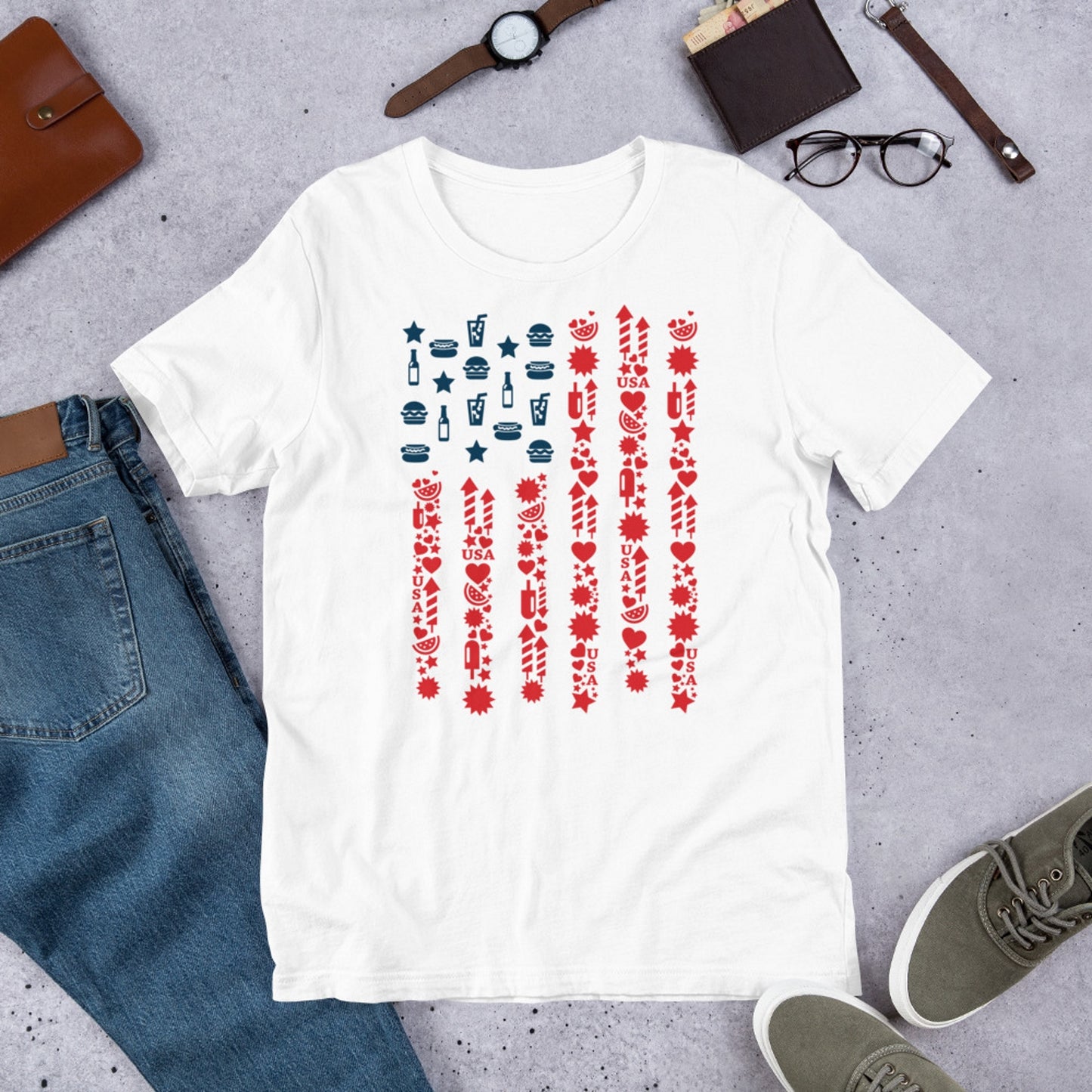 4th of July. American Icons Flag. Short-Sleeve Unisex T-Shirt