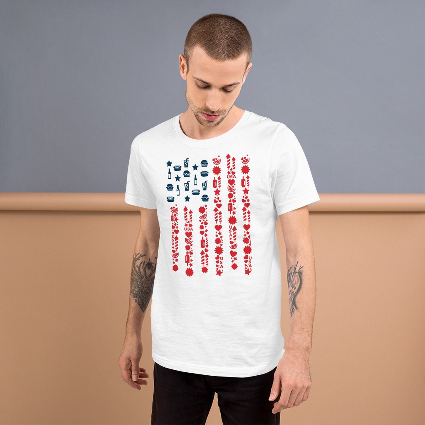 4th of July. American Icons Flag. Short-Sleeve Unisex T-Shirt