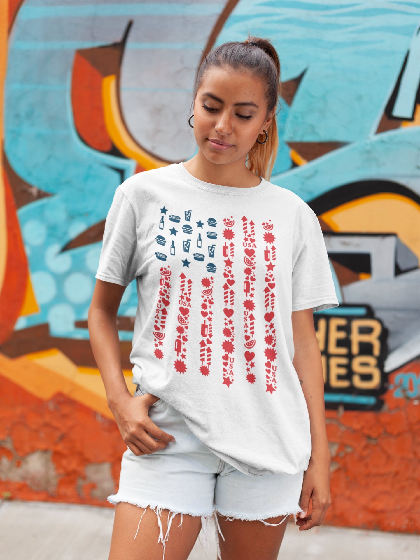 4th of July. American Icons Flag. Short-Sleeve Unisex T-Shirt