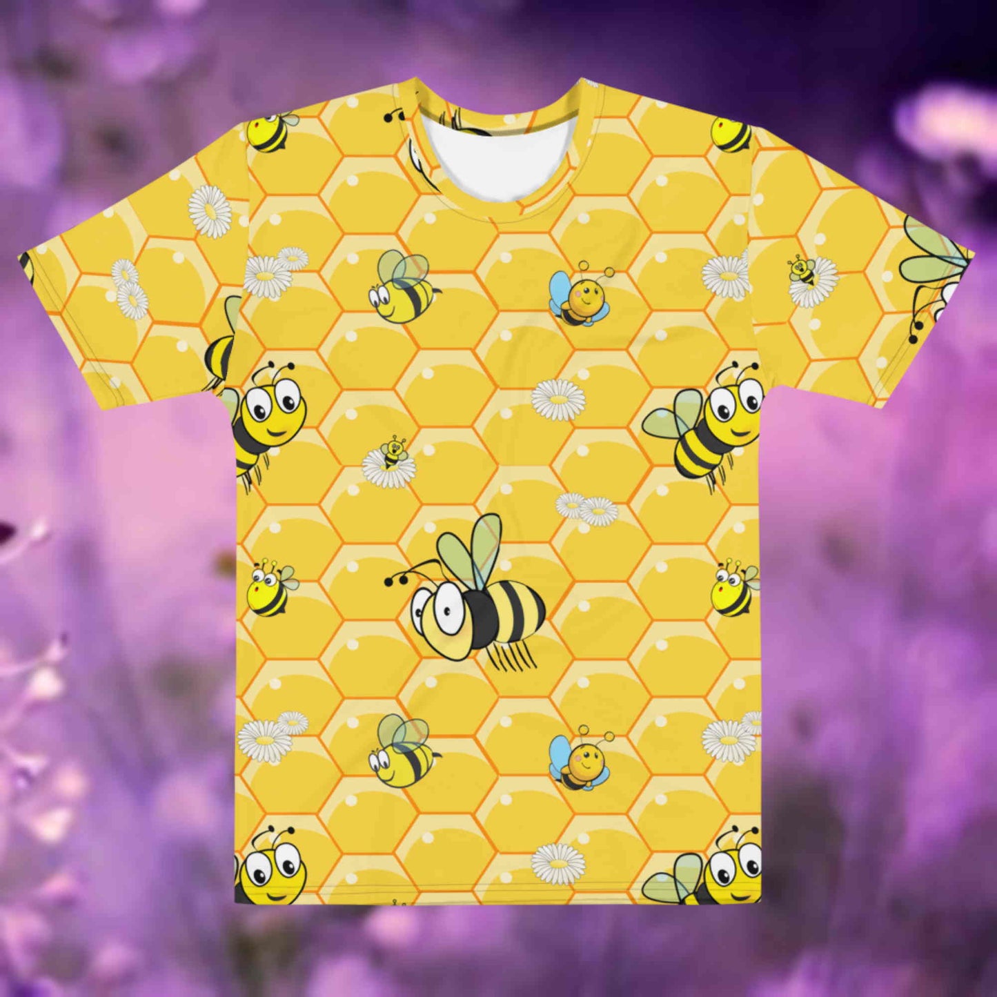 Bees on Honeycomb. All over print T-shirt.