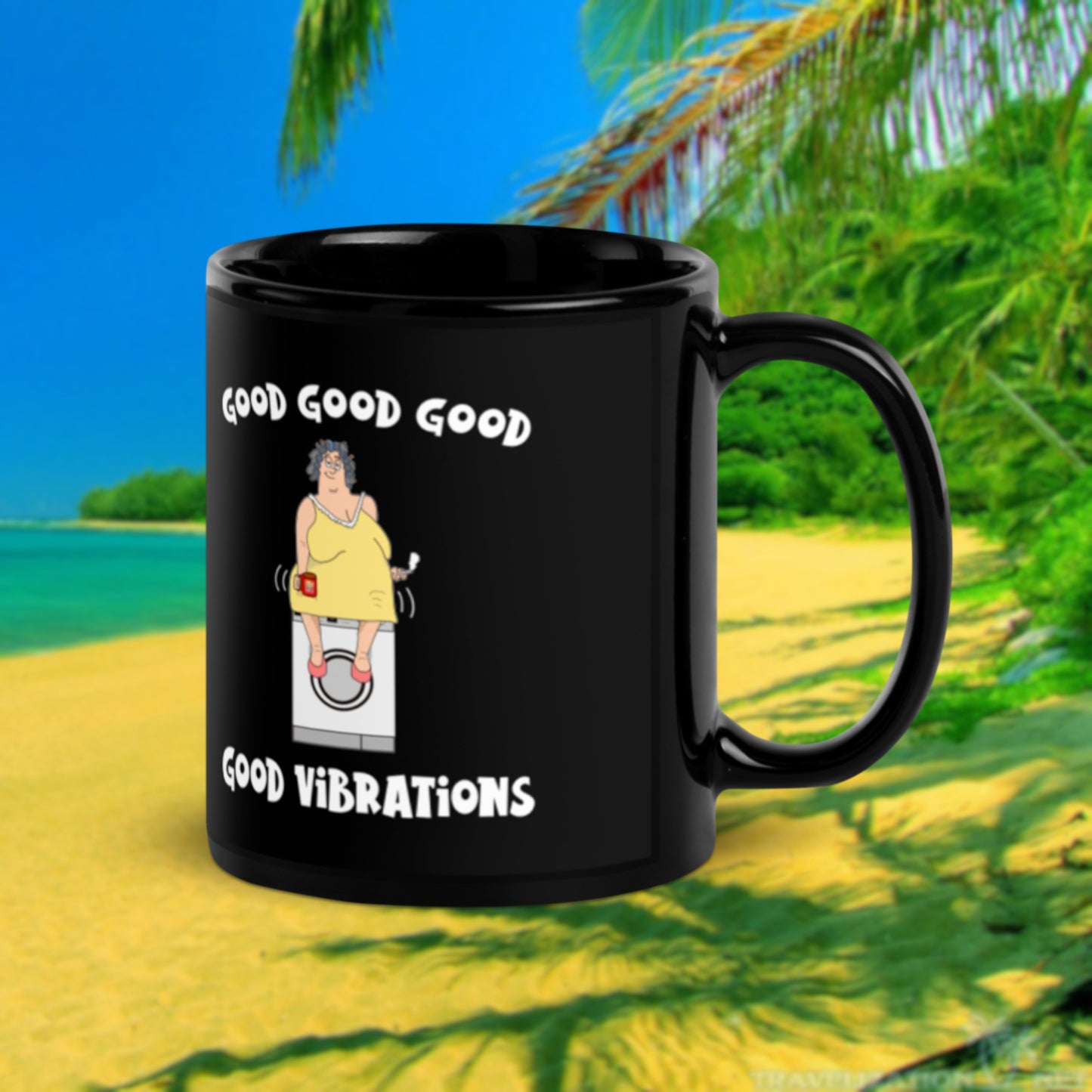 Good Vibrations. Black Glossy Mug