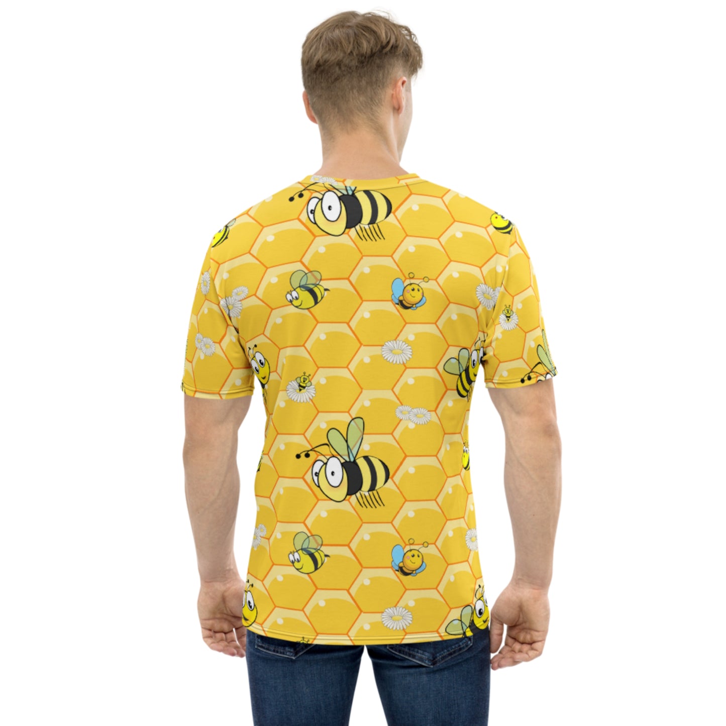 Bees on Honeycomb. All over print T-shirt.