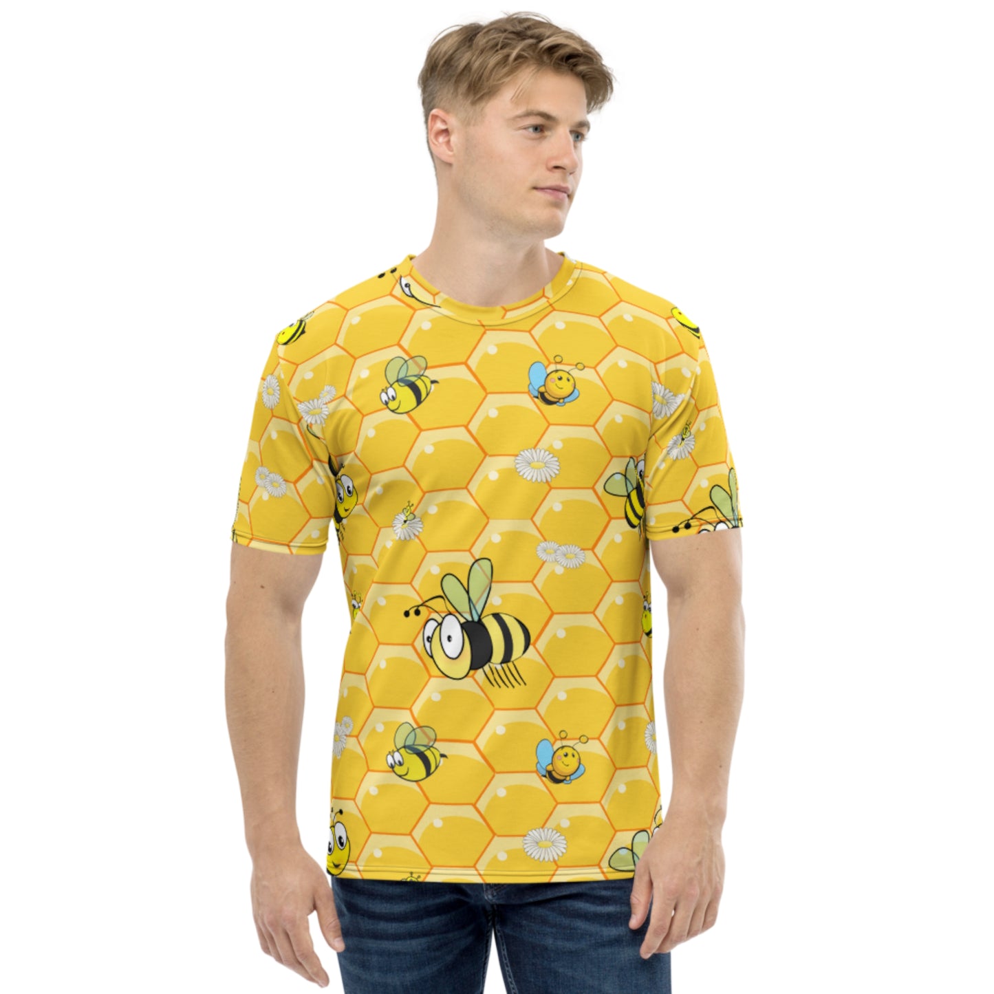 Bees on Honeycomb. All over print T-shirt.