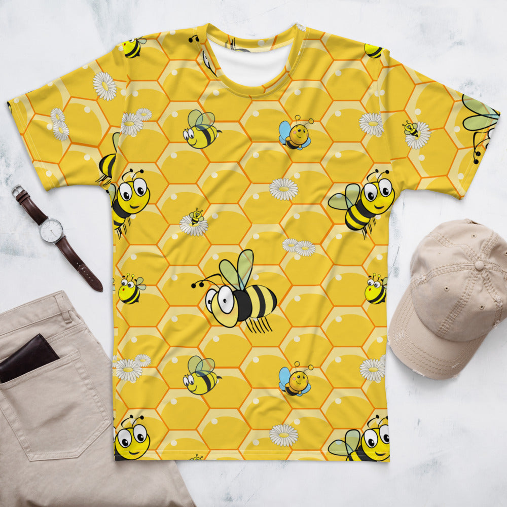 Bees on Honeycomb. All over print T-shirt.