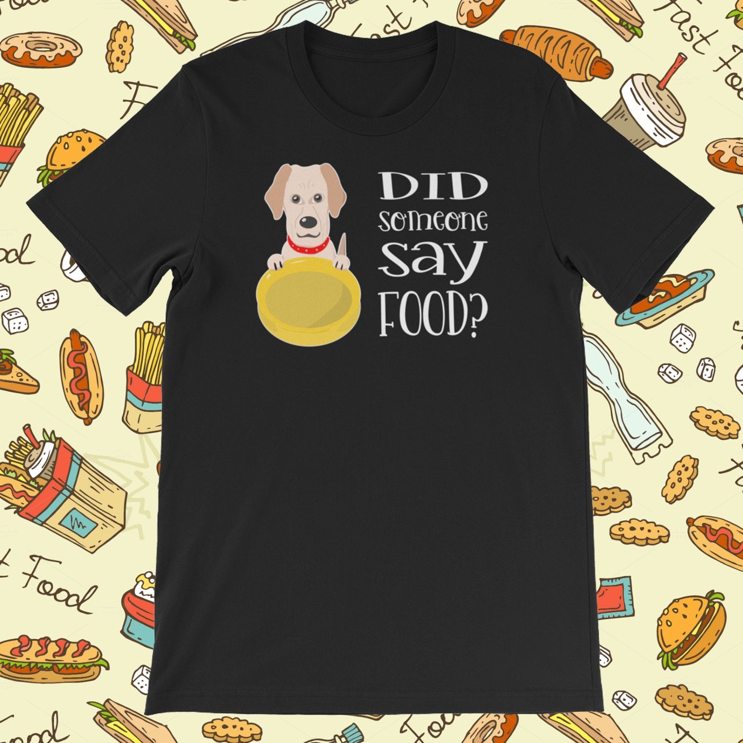 Did someone say food? Dog with bowl. Short-Sleeve Unisex T-Shirt