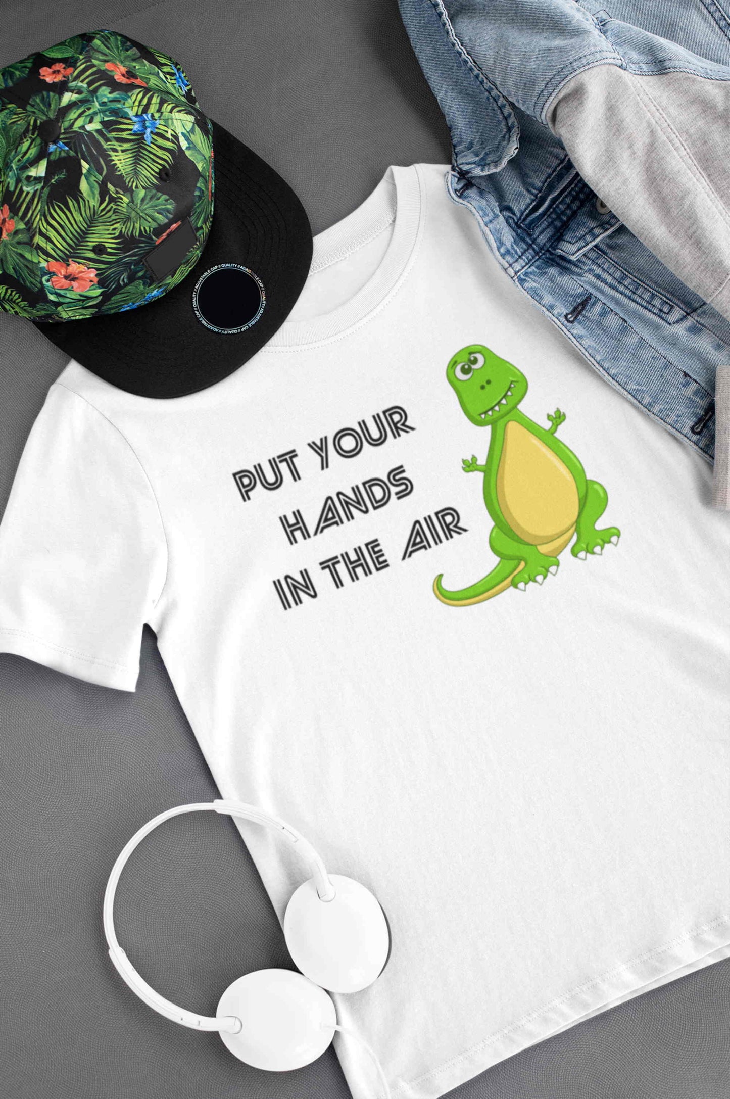 Put Your Hands In The Air. Toddler Dinosaur Short Sleeve Tee