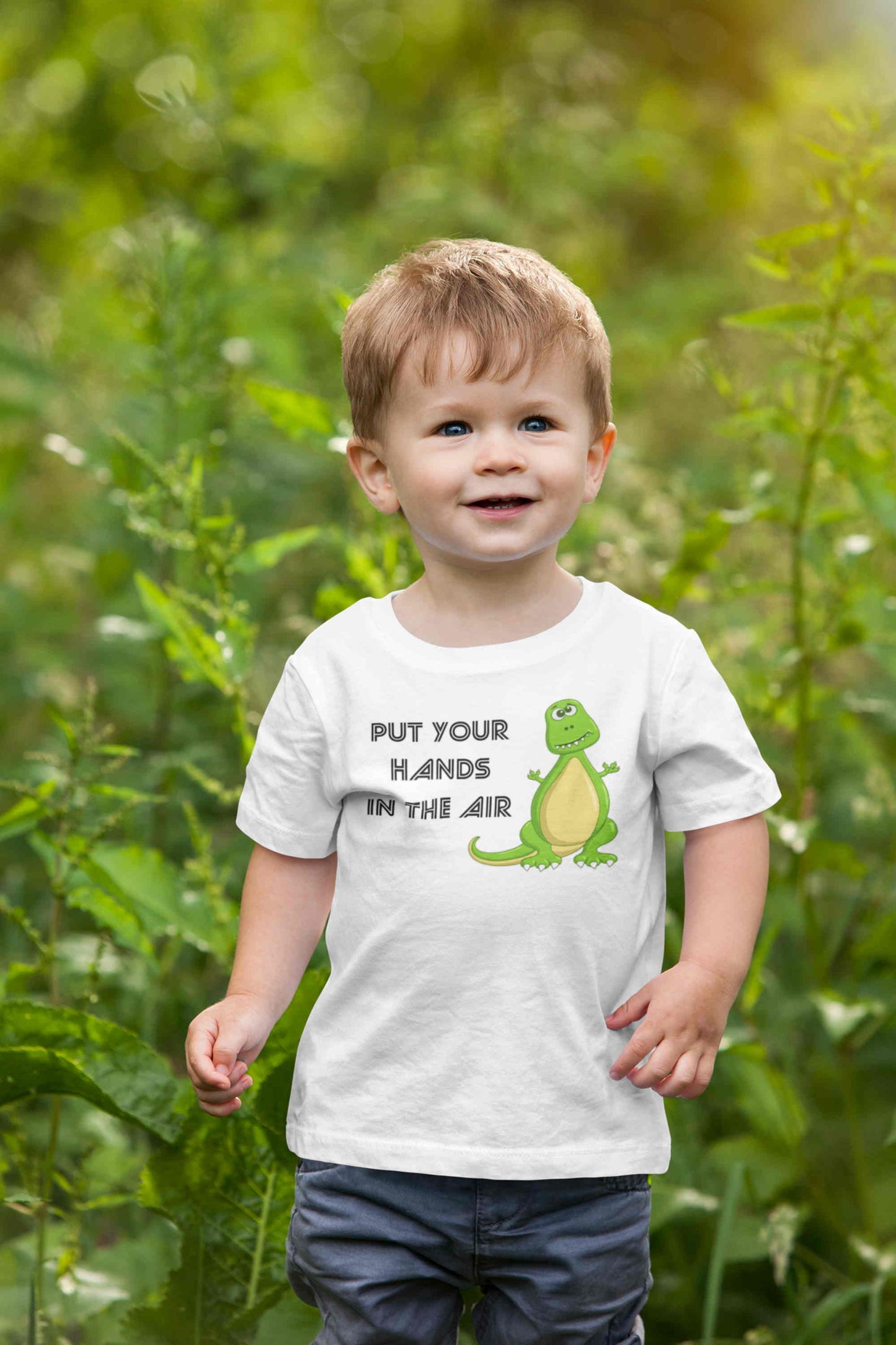 Put Your Hands In The Air. Toddler Dinosaur Short Sleeve Tee