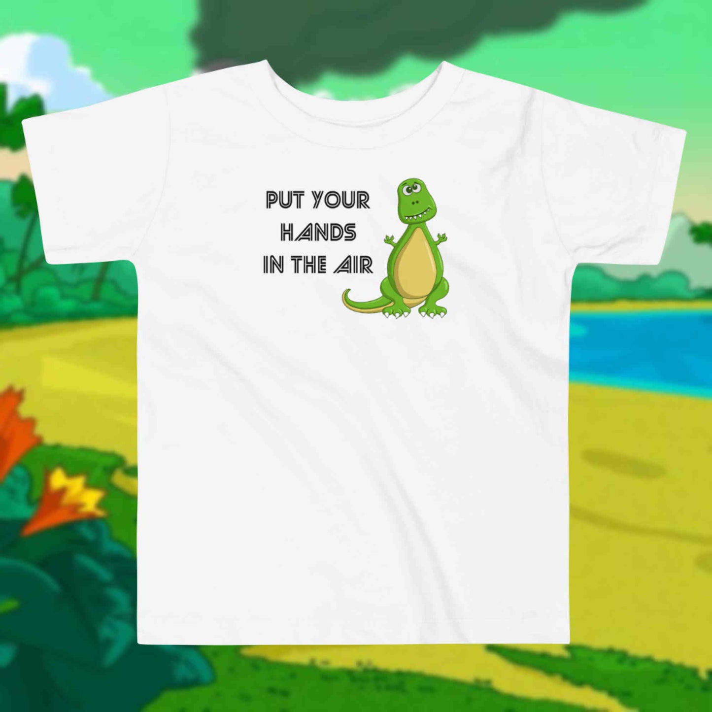 Put Your Hands In The Air. Toddler Dinosaur Short Sleeve Tee