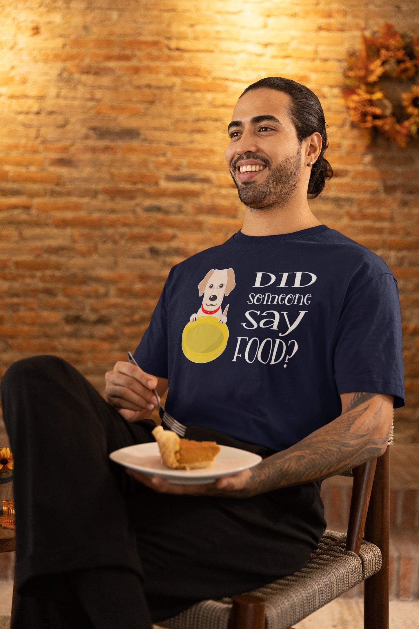 Did someone say food? Dog with bowl. Short-Sleeve Unisex T-Shirt