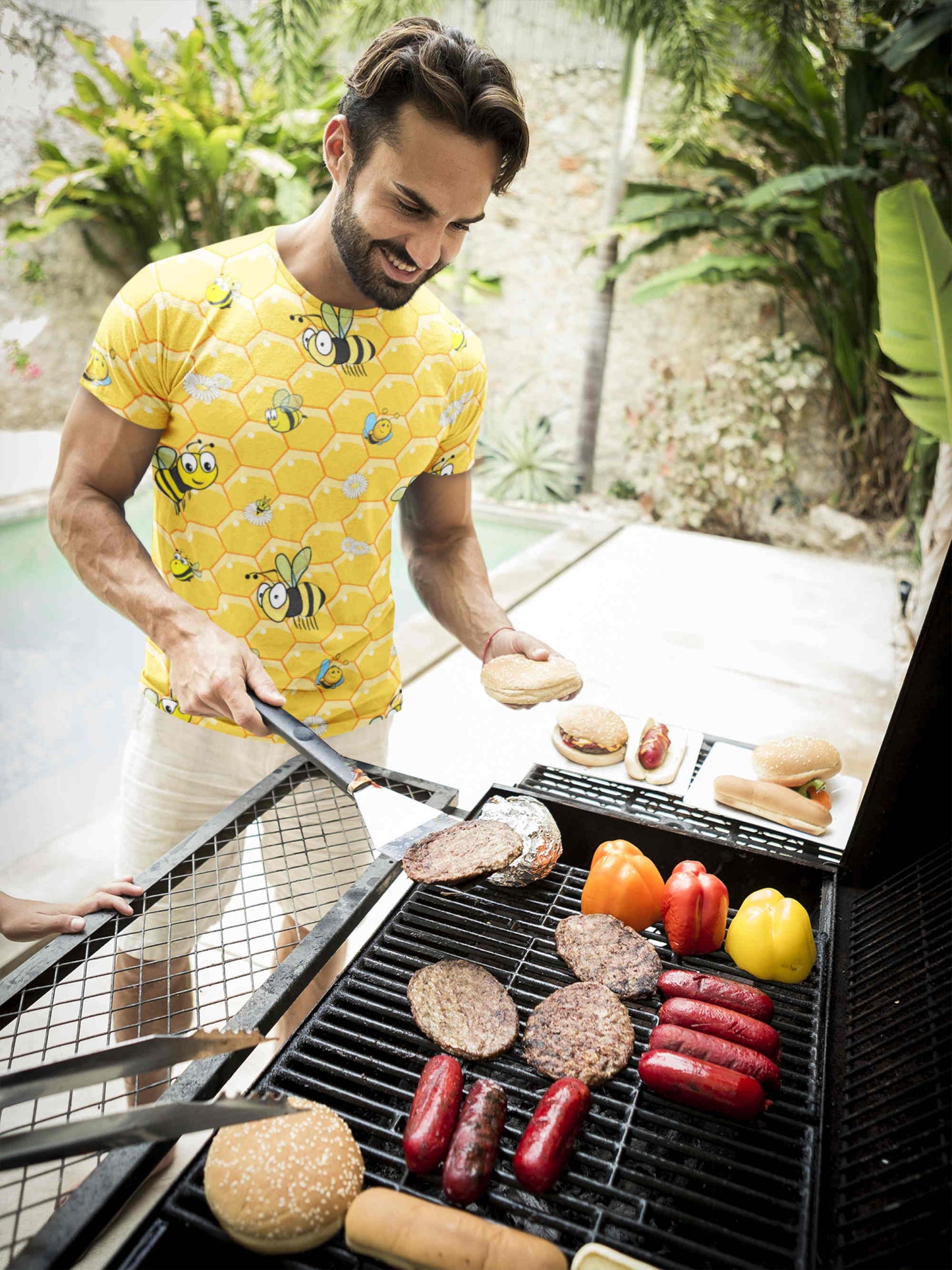 Bees on Honeycomb. All over print T-shirt.