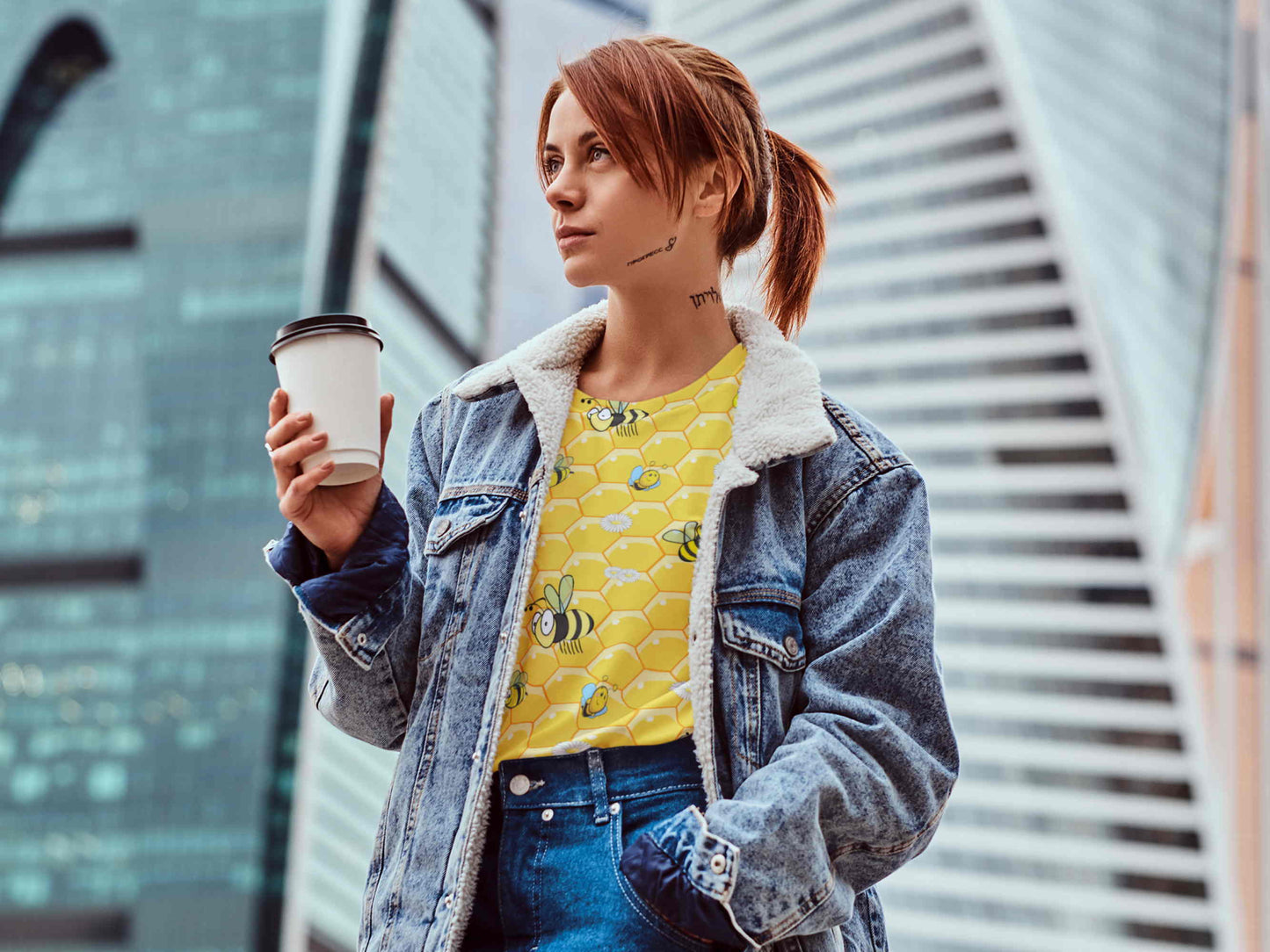 Bees on Honeycomb. All over print T-shirt.