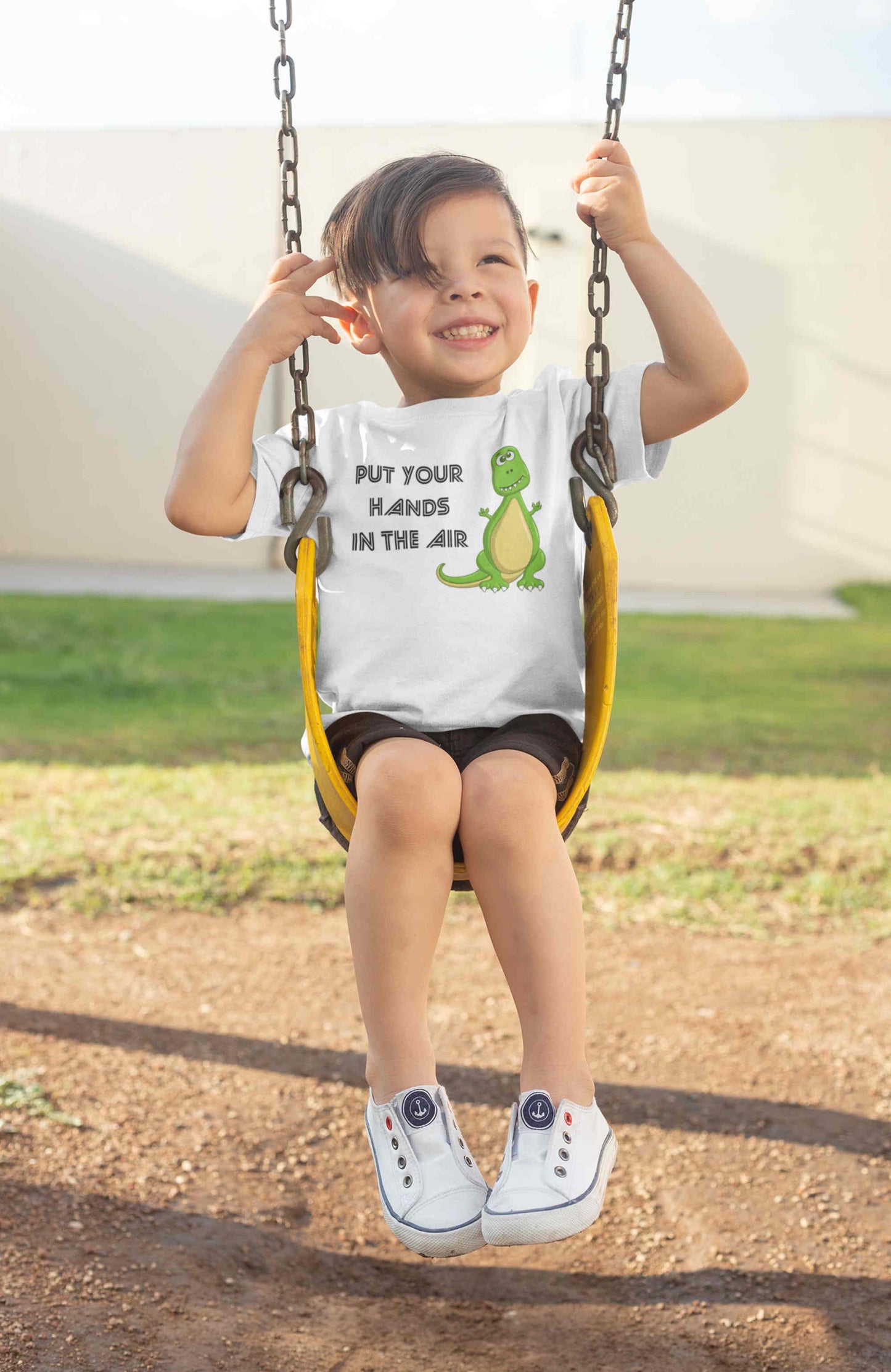 Put Your Hands In The Air. Toddler Dinosaur Short Sleeve Tee