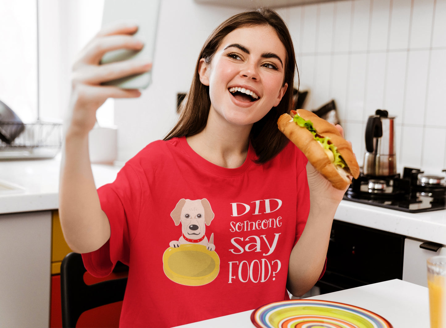 Did someone say food? Dog with bowl. Short-Sleeve Unisex T-Shirt