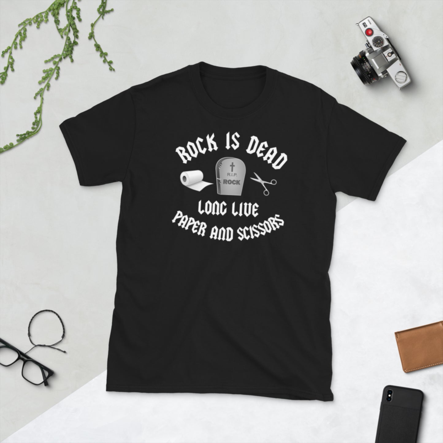 Rock Is Dead. Long Live Paper and Scissors. Short-Sleeve Unisex T-Shirt